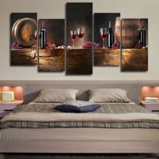 Girl12Queen 5 Pcs/Set Red Wine Cup Oil Painting Canvas Art Wall Room Decor Unframed Gift   